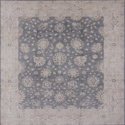 Square Mid-Century Modern Silver Pink Oriental Rug, urb1126