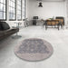 Round Mid-Century Modern Silver Pink Oriental Rug in a Office, urb1126