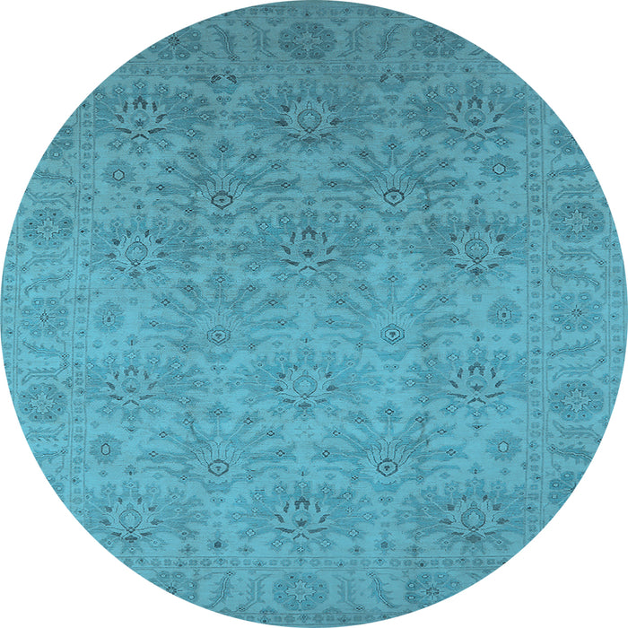 Round Machine Washable Oriental Light Blue Industrial Rug, wshurb1127lblu