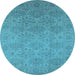 Round Machine Washable Oriental Light Blue Industrial Rug, wshurb1127lblu