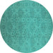 Round Oriental Turquoise Industrial Rug, urb1127turq