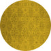 Round Oriental Yellow Industrial Rug, urb1127yw