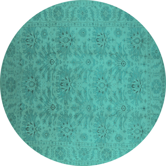 Round Machine Washable Oriental Turquoise Industrial Area Rugs, wshurb1127turq