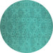 Round Machine Washable Oriental Turquoise Industrial Area Rugs, wshurb1127turq