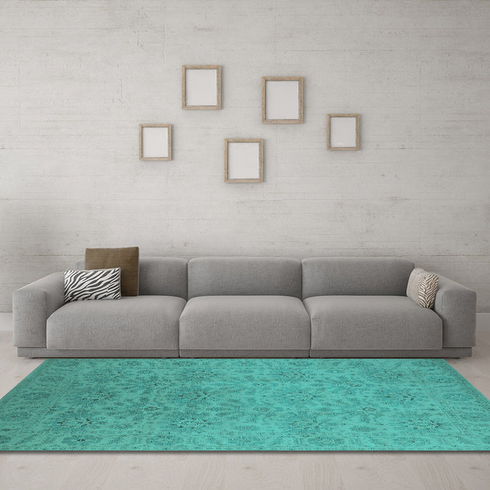 Machine Washable Oriental Turquoise Industrial Area Rugs in a Living Room,, wshurb1127turq