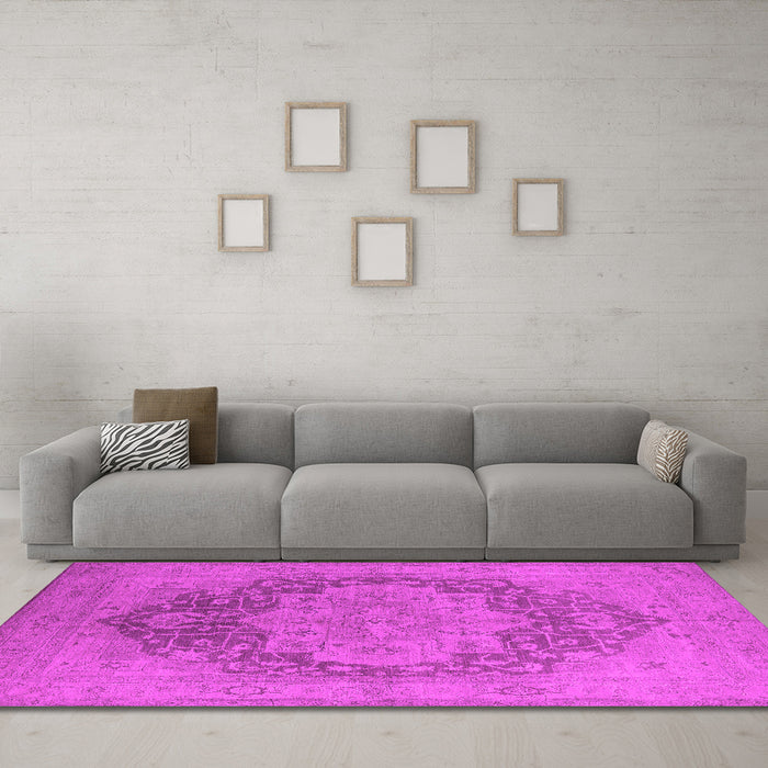 Machine Washable Oriental Pink Industrial Rug in a Living Room, wshurb1128pnk