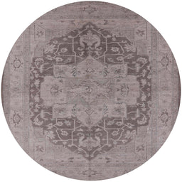 Round Mid-Century Modern Mauve Taupe Purple Oriental Rug, urb1128