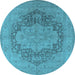 Round Machine Washable Oriental Light Blue Industrial Rug, wshurb1128lblu