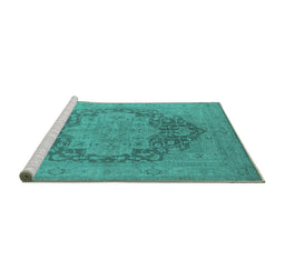 Sideview of Machine Washable Oriental Turquoise Industrial Area Rugs, wshurb1128turq