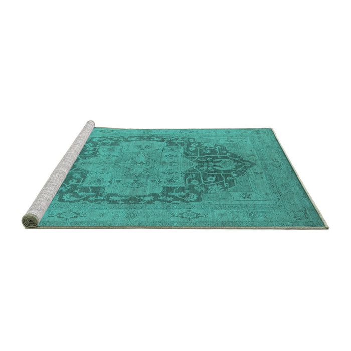 Sideview of Machine Washable Oriental Turquoise Industrial Area Rugs, wshurb1128turq