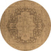 Round Oriental Brown Industrial Rug, urb1128brn