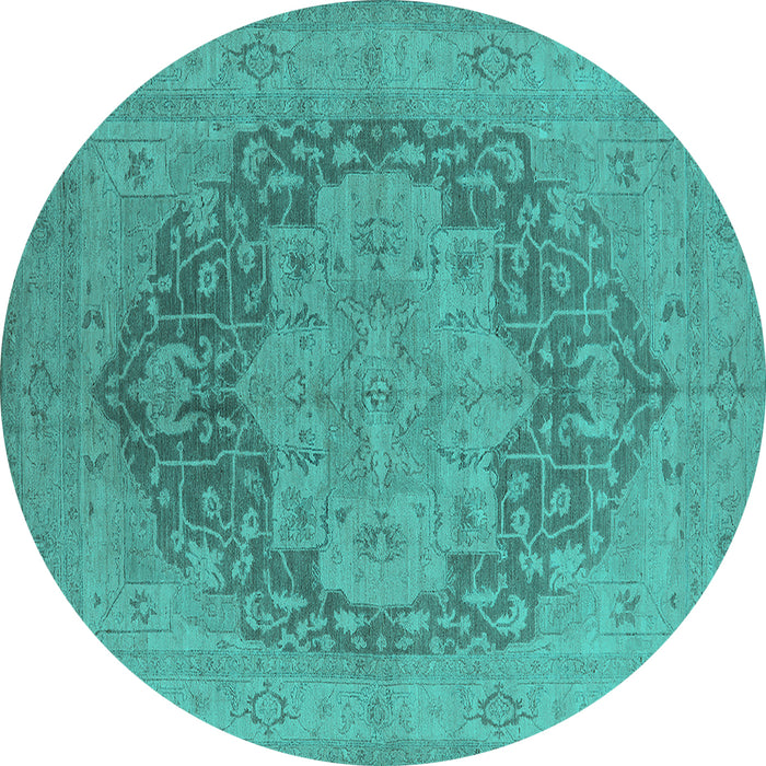 Round Machine Washable Oriental Turquoise Industrial Area Rugs, wshurb1128turq