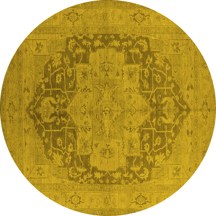 Round Oriental Yellow Industrial Rug, urb1128yw