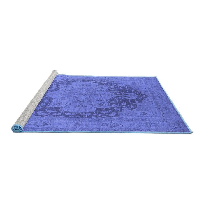 Sideview of Machine Washable Oriental Blue Industrial Rug, wshurb1128blu