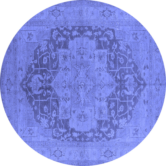 Round Machine Washable Oriental Blue Industrial Rug, wshurb1128blu