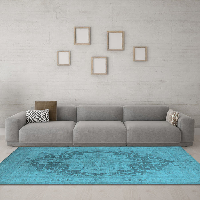 Machine Washable Oriental Light Blue Industrial Rug in a Living Room, wshurb1128lblu