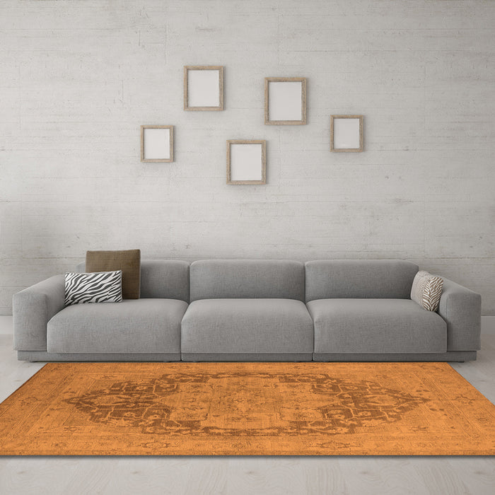 Machine Washable Oriental Orange Industrial Area Rugs in a Living Room, wshurb1128org
