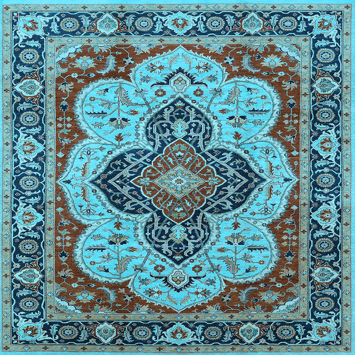 Square Machine Washable Oriental Light Blue Industrial Rug, wshurb1129lblu