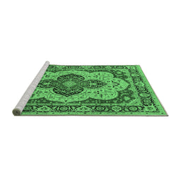 Sideview of Machine Washable Oriental Emerald Green Industrial Area Rugs, wshurb1129emgrn