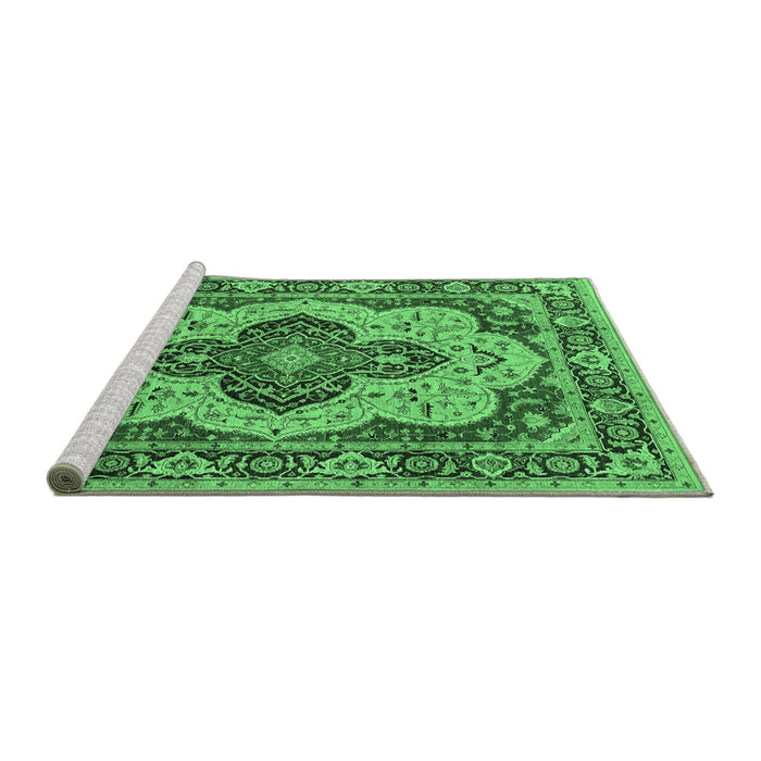 Sideview of Machine Washable Oriental Emerald Green Industrial Area Rugs, wshurb1129emgrn