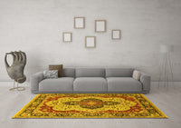 Machine Washable Oriental Yellow Industrial Rug, wshurb1129yw