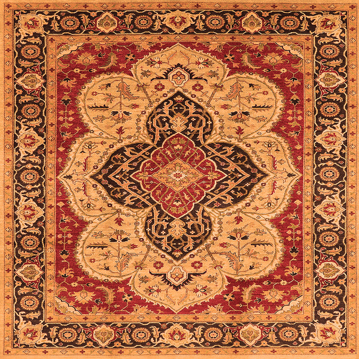 Square Machine Washable Oriental Orange Industrial Area Rugs, wshurb1129org