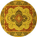 Round Machine Washable Oriental Yellow Industrial Rug, wshurb1129yw