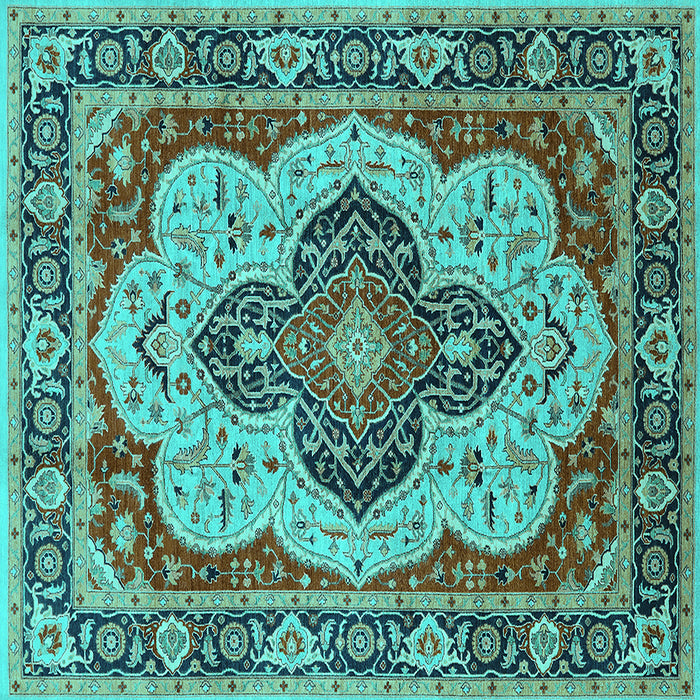 Square Machine Washable Oriental Turquoise Industrial Area Rugs, wshurb1129turq