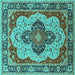 Square Machine Washable Oriental Turquoise Industrial Area Rugs, wshurb1129turq