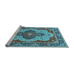 Sideview of Machine Washable Oriental Light Blue Industrial Rug, wshurb1129lblu