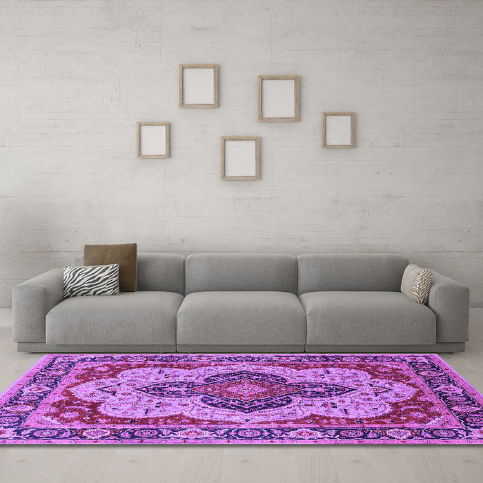 Machine Washable Oriental Purple Industrial Area Rugs in a Living Room, wshurb1129pur
