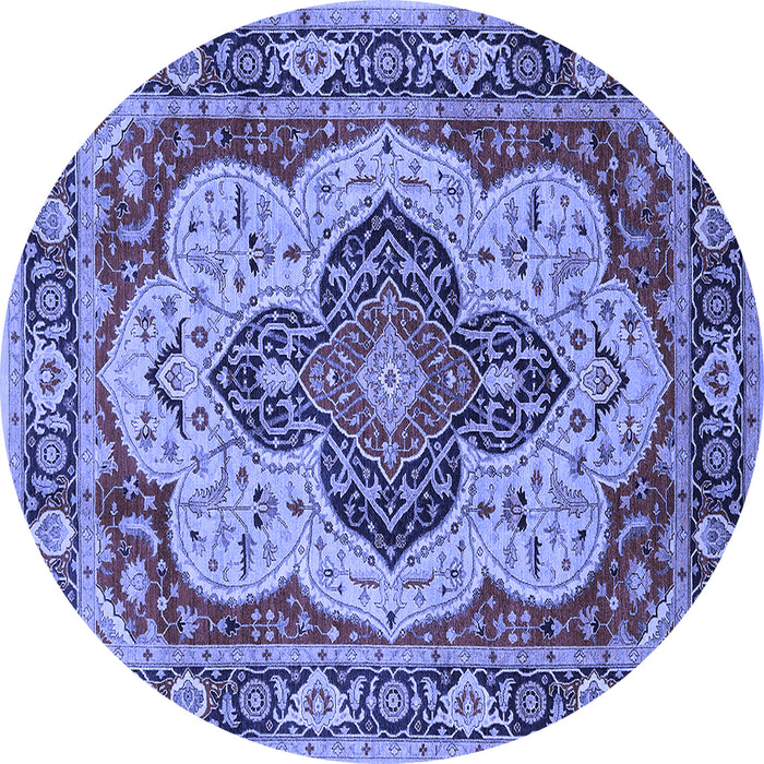 Round Machine Washable Oriental Blue Industrial Rug, wshurb1129blu