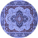 Round Machine Washable Oriental Blue Industrial Rug, wshurb1129blu