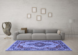 Machine Washable Oriental Blue Industrial Rug in a Living Room, wshurb1129blu