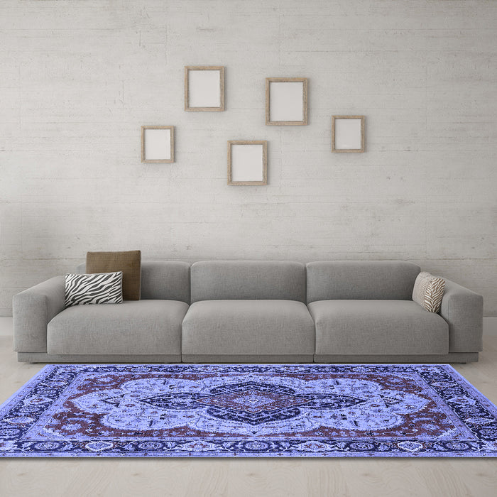 Machine Washable Oriental Blue Industrial Rug in a Living Room, wshurb1129blu