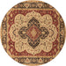 Round Machine Washable Oriental Brown Industrial Rug, wshurb1129brn