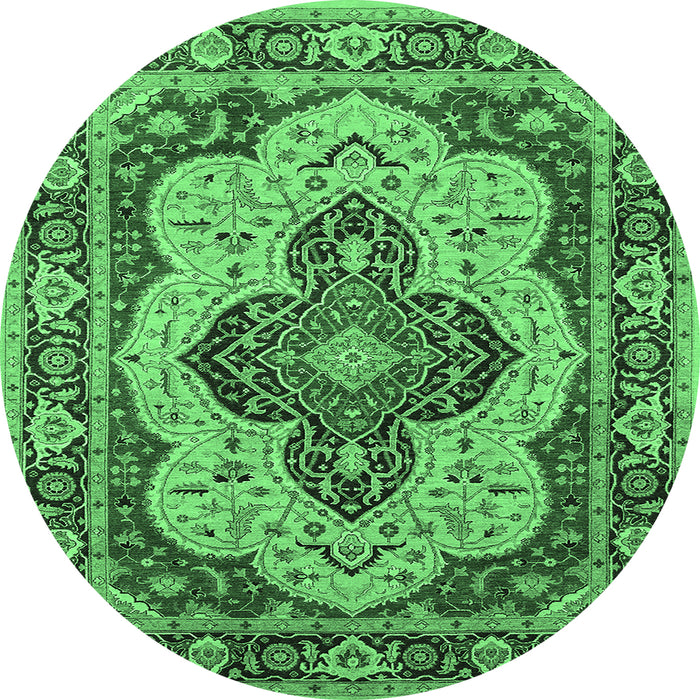 Round Oriental Emerald Green Industrial Rug, urb1129emgrn