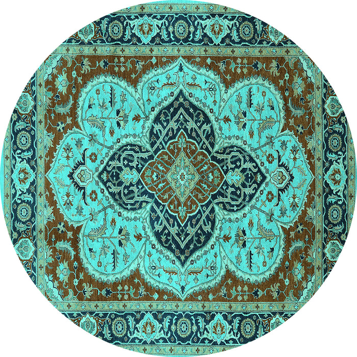 Round Oriental Turquoise Industrial Rug, urb1129turq