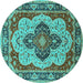 Round Oriental Turquoise Industrial Rug, urb1129turq