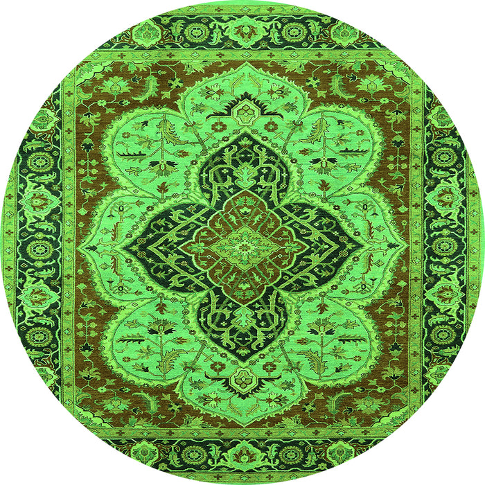 Round Machine Washable Oriental Green Industrial Area Rugs, wshurb1129grn