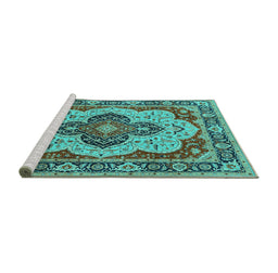Sideview of Machine Washable Oriental Turquoise Industrial Area Rugs, wshurb1129turq
