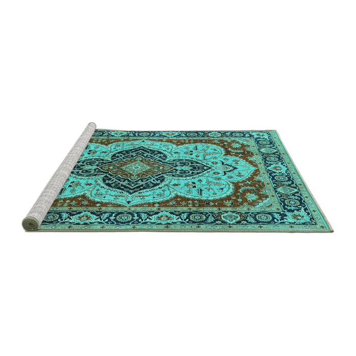 Sideview of Machine Washable Oriental Turquoise Industrial Area Rugs, wshurb1129turq