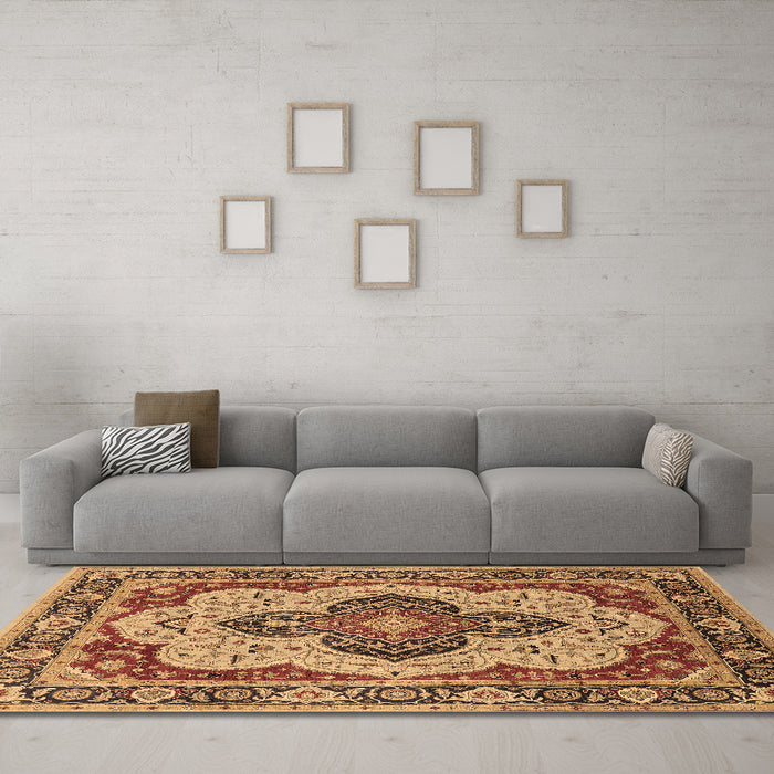 Machine Washable Oriental Brown Industrial Rug in a Living Room,, wshurb1129brn