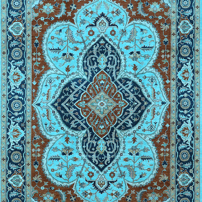 Machine Washable Oriental Light Blue Industrial Rug, wshurb1129lblu
