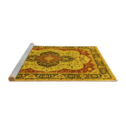 Sideview of Machine Washable Oriental Yellow Industrial Rug, wshurb1129yw
