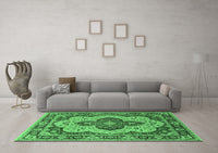 Machine Washable Oriental Emerald Green Industrial Rug, wshurb1129emgrn