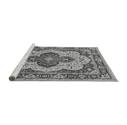 Sideview of Machine Washable Oriental Gray Industrial Rug, wshurb1129gry