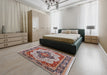 Mid-Century Modern Chestnut Brown Oriental Rug in a Bedroom, urb1129