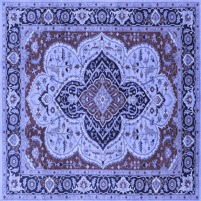 Square Machine Washable Oriental Blue Industrial Rug, wshurb1129blu