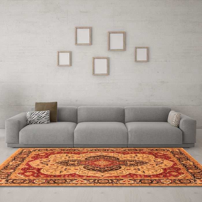 Machine Washable Oriental Orange Industrial Area Rugs in a Living Room, wshurb1129org